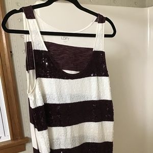 Plum and Off White Sequined Ann Taylor Loft Tank